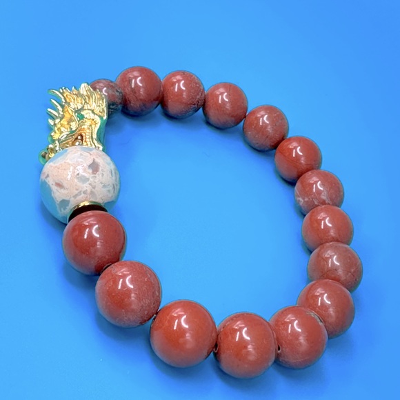 YEAR OF THE DRAGON RED JASPER NATURAL STONES BRACELET size 7.5” - Picture 8 of 9